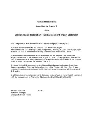 Human Health Risks Diamond Lake Restoration Final Environment Impact Statement