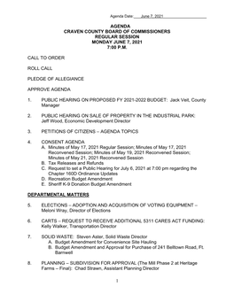 1 Agenda Craven County Board of Commissioners
