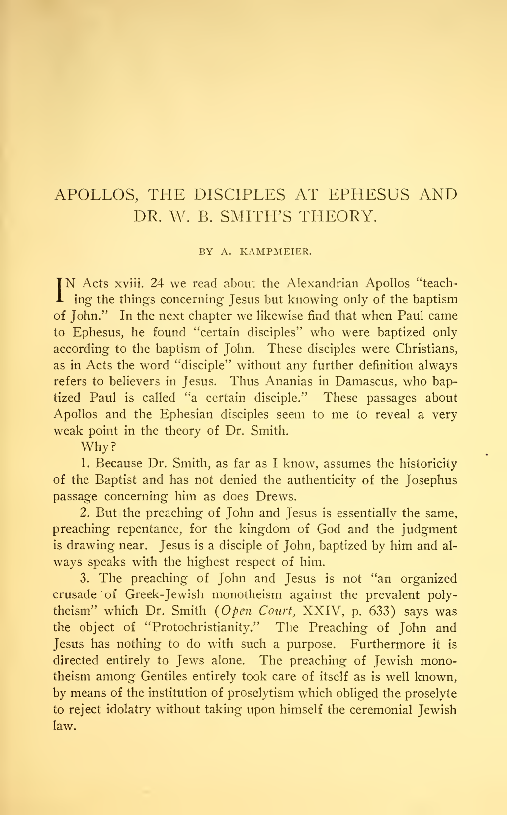 Apollos, the Disciples at Ephesus and Dr. W. B. Smith's Theory