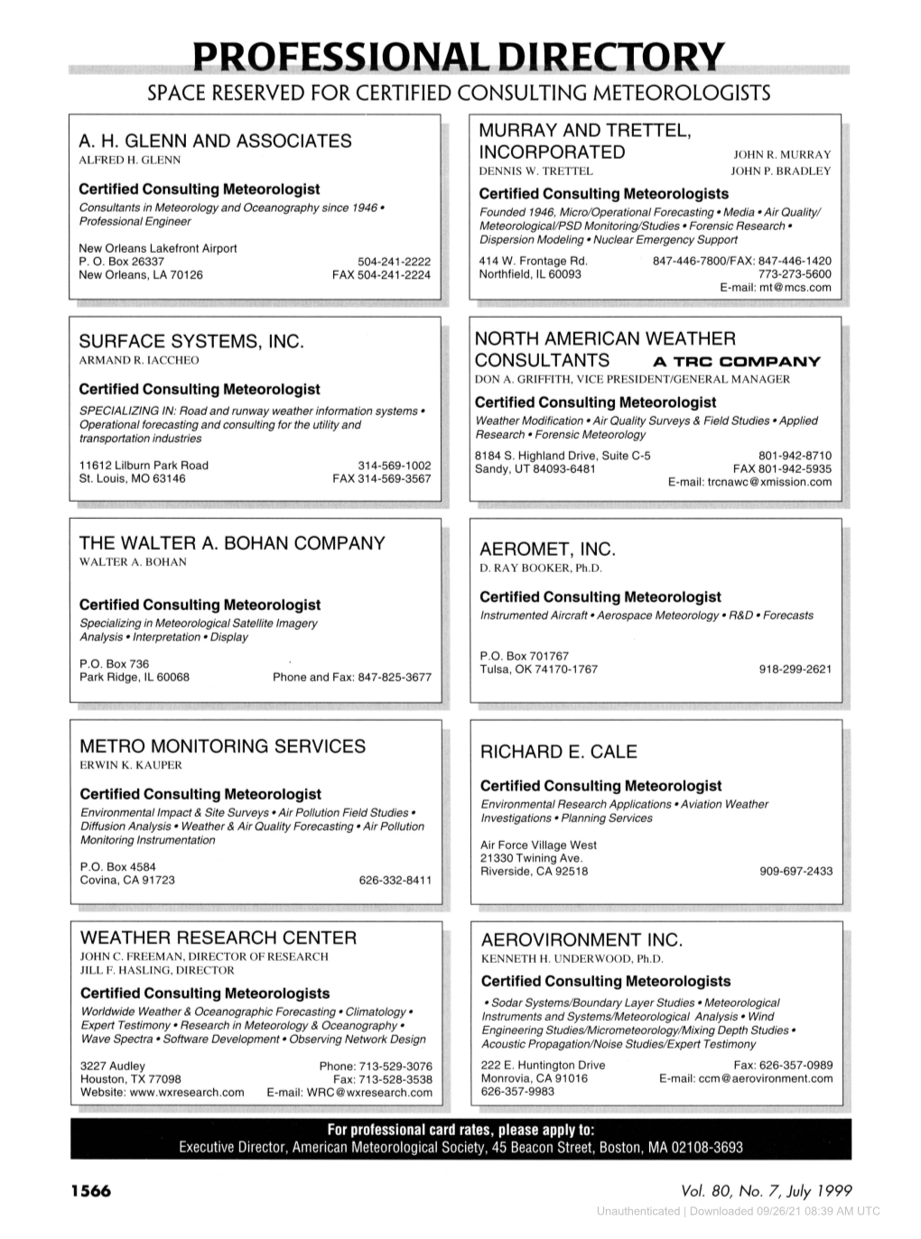 Professional Directory Space Reserved for Certified Consulting Meteorologists Murray Andtrettel, A