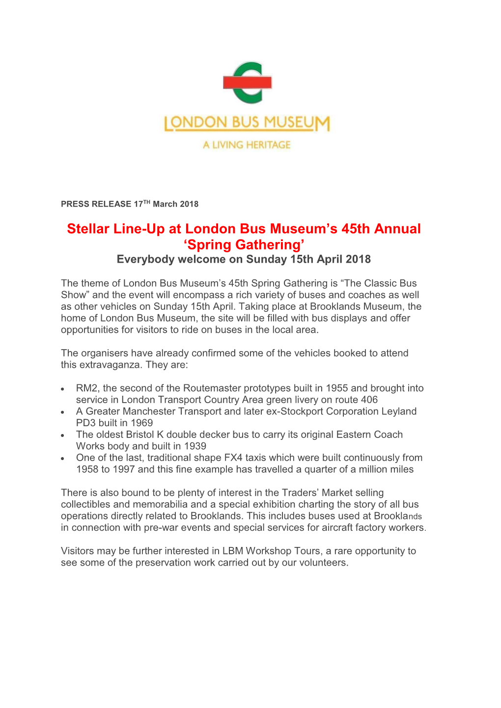 Stellar Line-Up at London Bus Museum's 45Th Annual 'Spring