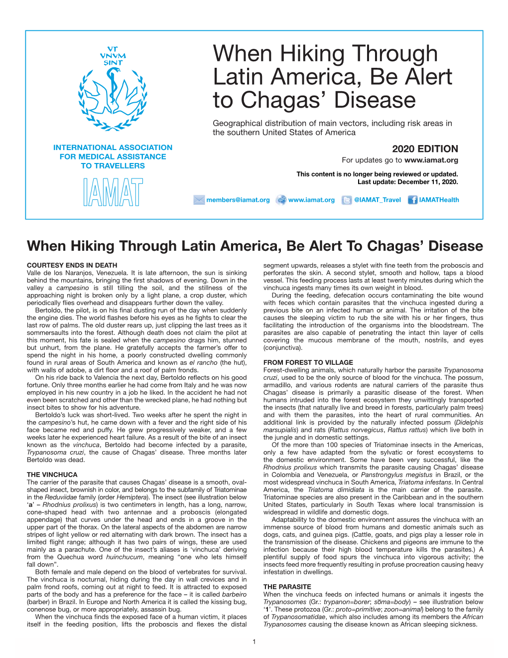 When Hiking Through Latin America, Be Alert to Chagas' Disease