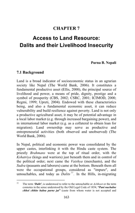 Access to Land Resource: Dalits and Their Livelihood Insecurity