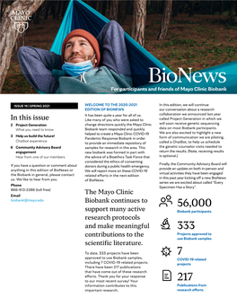 Bionews for Participants and Friends of Mayo Clinic Biobank