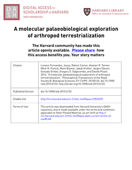 A Molecular Palaeobiological Exploration of Arthropod Terrestrialization