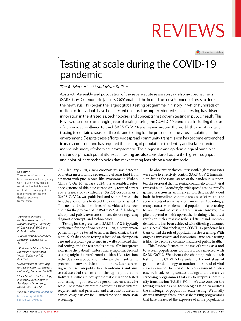 Testing at Scale During the COVID-19 Pandemic