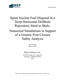 Spent Nuclear Fuel Disposal in a Deep Horizontal Drillhole Repository Sited in Shale: Numerical Simulations in Support of a Generic Post-Closure Safety Analysis