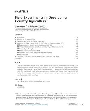 Field Experiments in Developing Country Agriculture