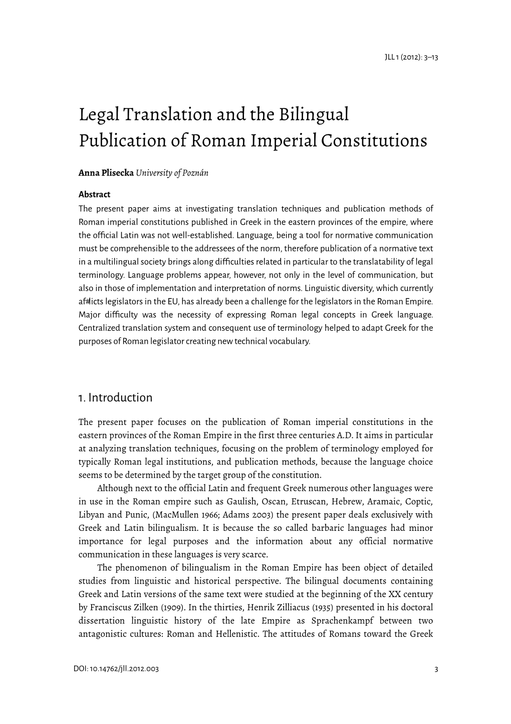 Legal Translation and the Bilingual Publication of Roman Imperial Constitutions