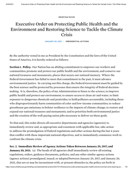 Executive Order on Protecting Public Health and the Environment and Restoring Science to Tackle the Climate Crisis | the White House