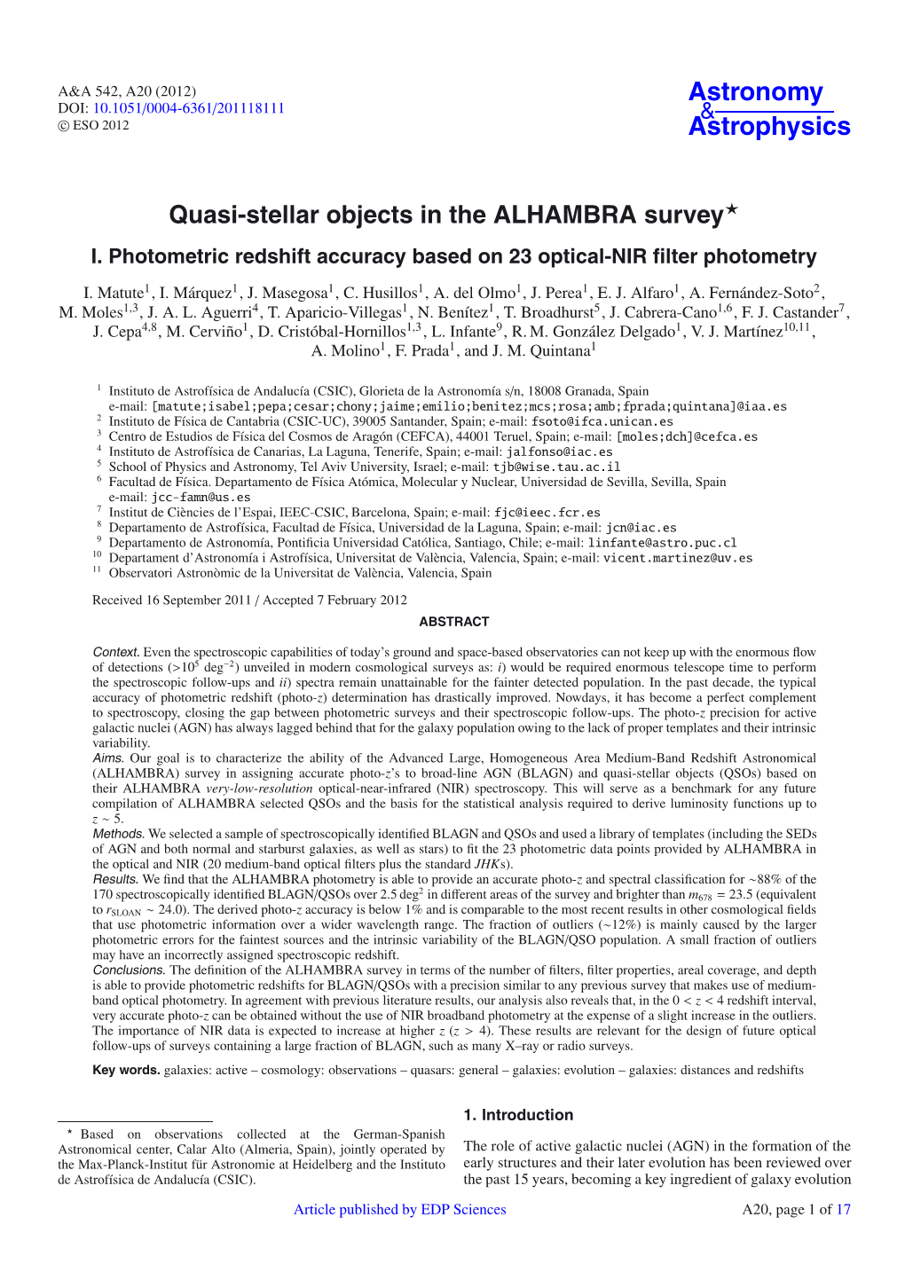 Quasi-Stellar Objects in the ALHAMBRA Survey⋆