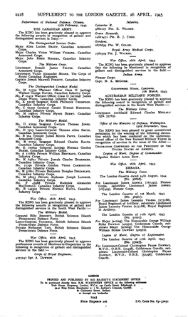 Supplement to the London Gazette, 26 April, 1945
