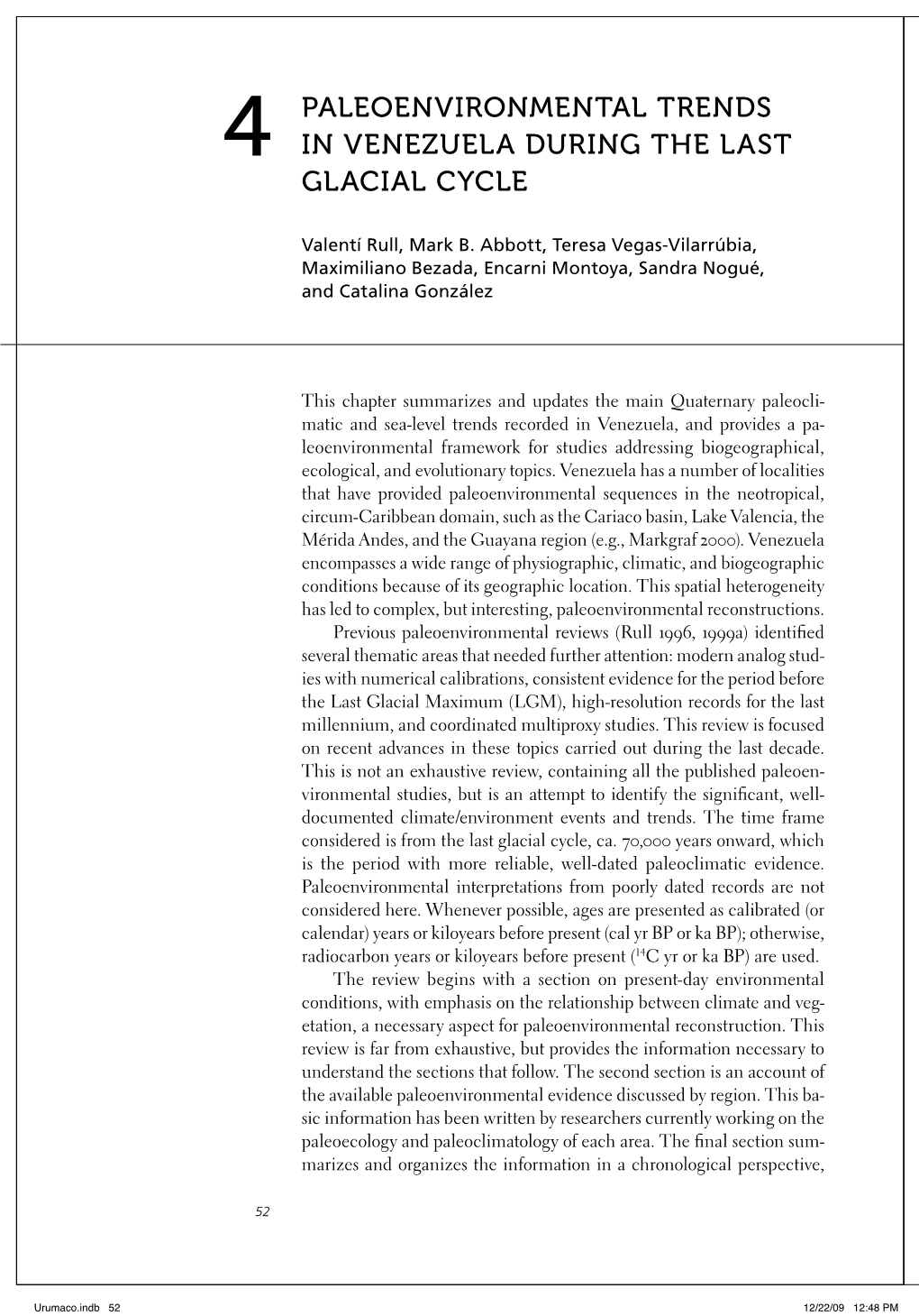 Paleoenvironmental Trends in Venezuela During the Last Glacial Cycle