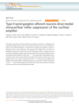 Type II Spiral Ganglion Afferent Neurons Drive Medial Olivocochlear Reﬂex Suppression of the Cochlear Ampliﬁer
