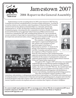 Jamestown 2007 Report to the General Assembly