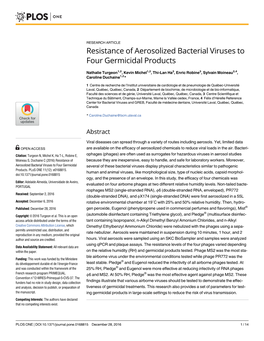 Resistance of Aerosolized Bacterial Viruses to Four Germicidal Products