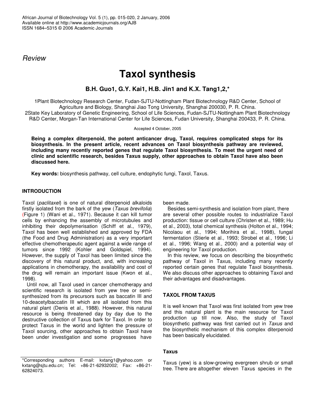 Taxol Synthesis