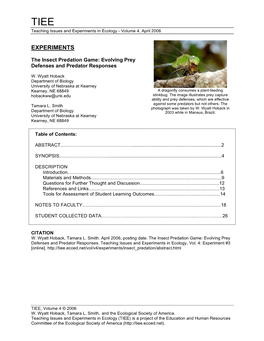 Experiments in Ecology - Volume 4, April 2006