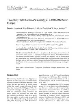 Taxonomy, Distribution and Ecology of Bolboschoenus in Europe