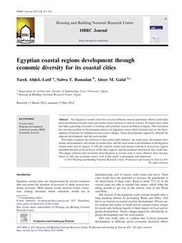 Egyptian Coastal Regions Development Through Economic Diversity for Its Coastal Cities