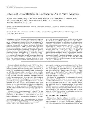 Effects of Ultrafiltration on Enoxaparin: an in Vitro Analysis