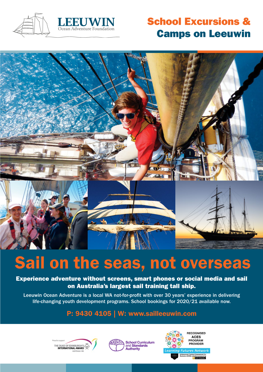 Sail on the Seas, Not Overseas Experience Adventure Without Screens, Smart Phones Or Social Media and Sail on Australia’S Largest Sail Training Tall Ship