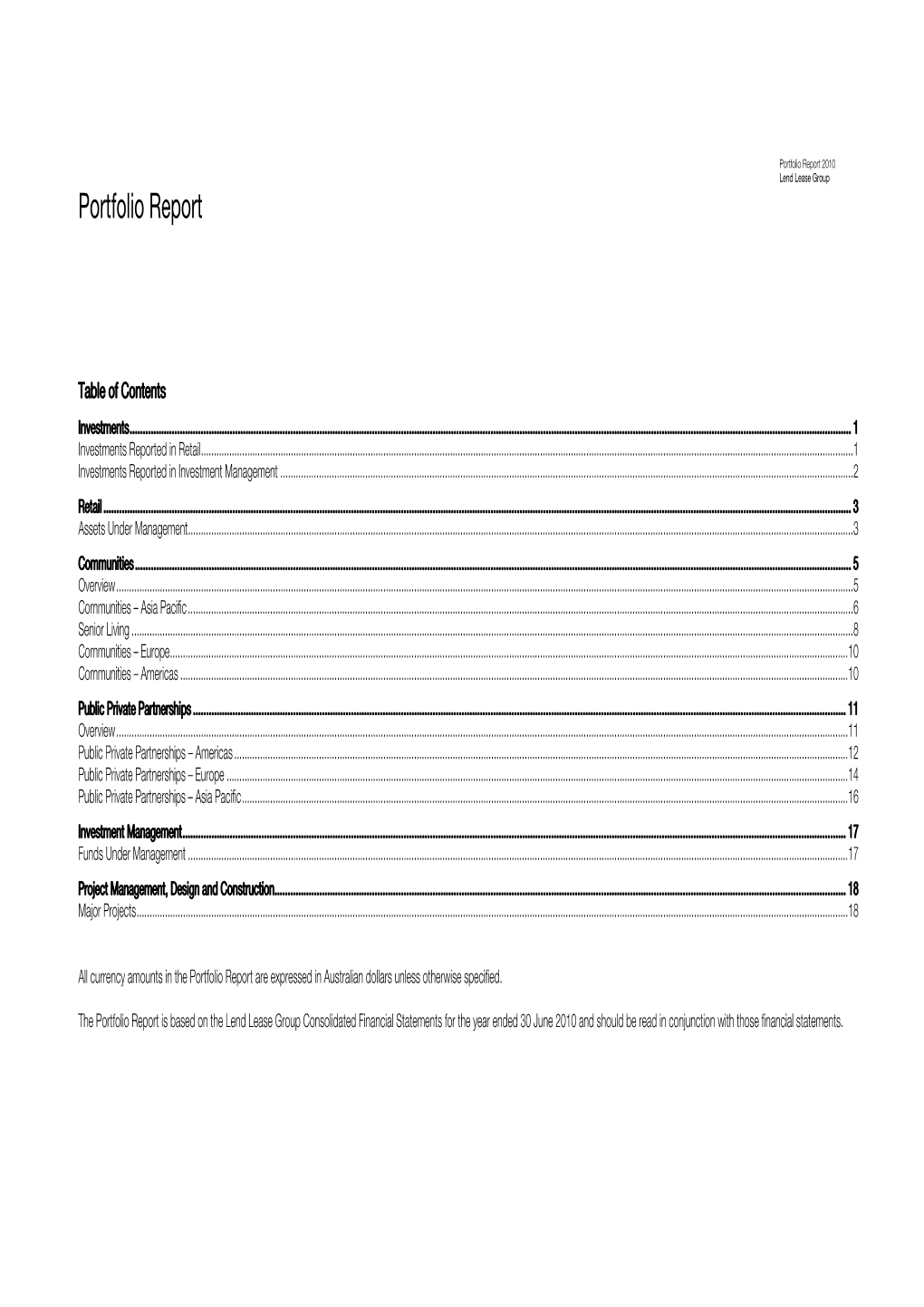 Portfolio Report 2010 Lend Lease Group Portfolio Report