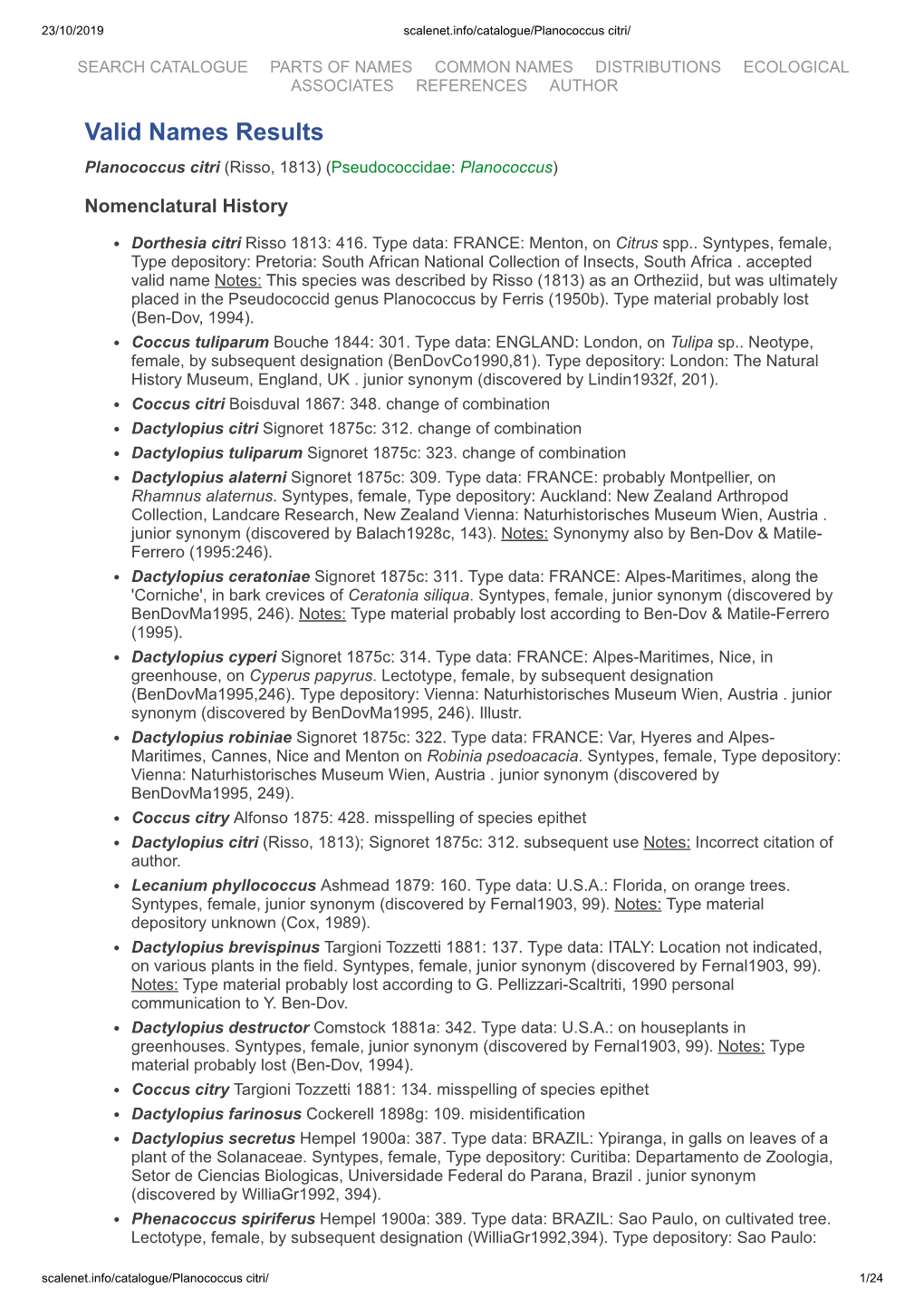 Valid Names Results Planococcus Citri (Risso, 1813) (Pseudococcidae: Planococcus)