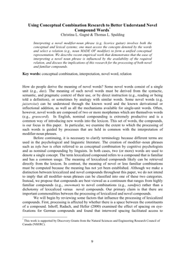 Using Conceptual Combination Research to Better Understand Novel Compound Words* Christina L