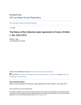 The Status of the Collective Labor Agreement in France, 55 Mich. L. Rev. 655 (1957)