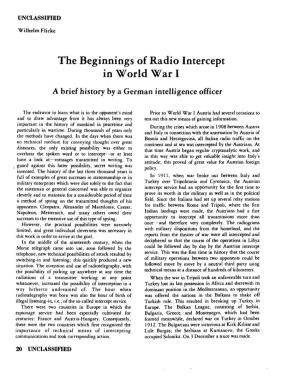 The Beginnings of Radio Intercept in World War I