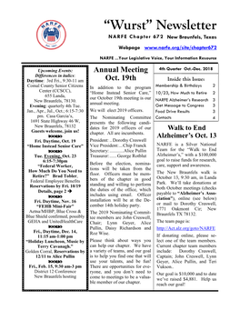 “Wurst” Newsletter NARFE Chapter 672 New Braunfels, Texas Webpage