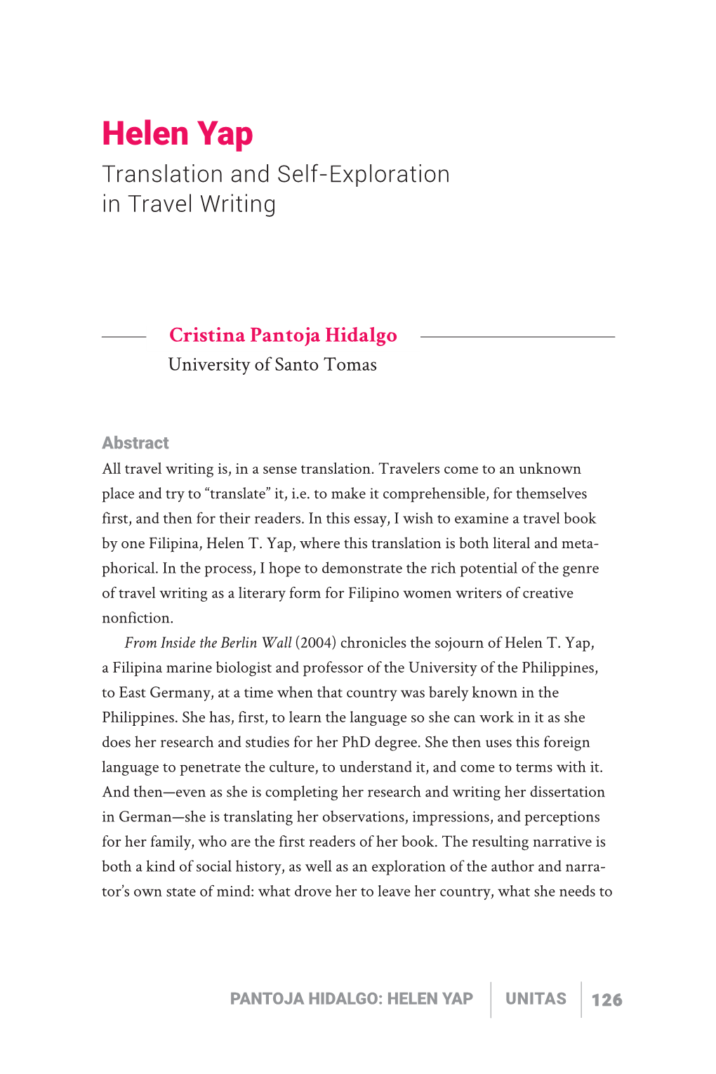 Helen Yap Translation and Self-Exploration in Travel Writing