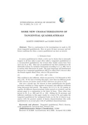 New Characterizations of Tangential Quadrilaterals