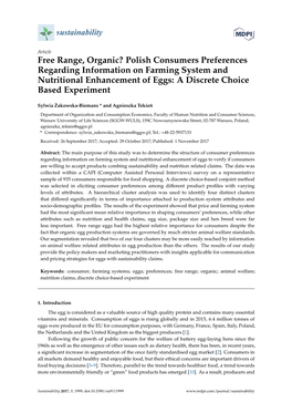 Free Range, Organic? Polish Consumers Preferences Regarding Information on Farming System and Nutritional Enhancement of Eggs: a Discrete Choice Based Experiment