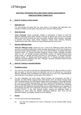 Additional Provisions Applicable When Trading Asian Markets Using Electronic Connectivity