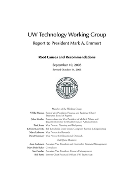 UW Technology Working Group Report To