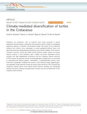 Climate-Mediated Diversification of Turtles in the Cretaceous