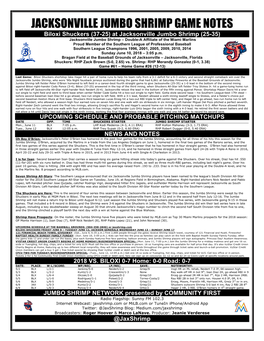 Jacksonville Jumbo Shrimp Game Notes