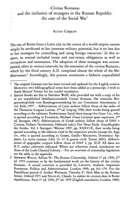 Civitas Romana&lt; and the Inclusion of Strangers in the Roman Republic: the Case of the Social