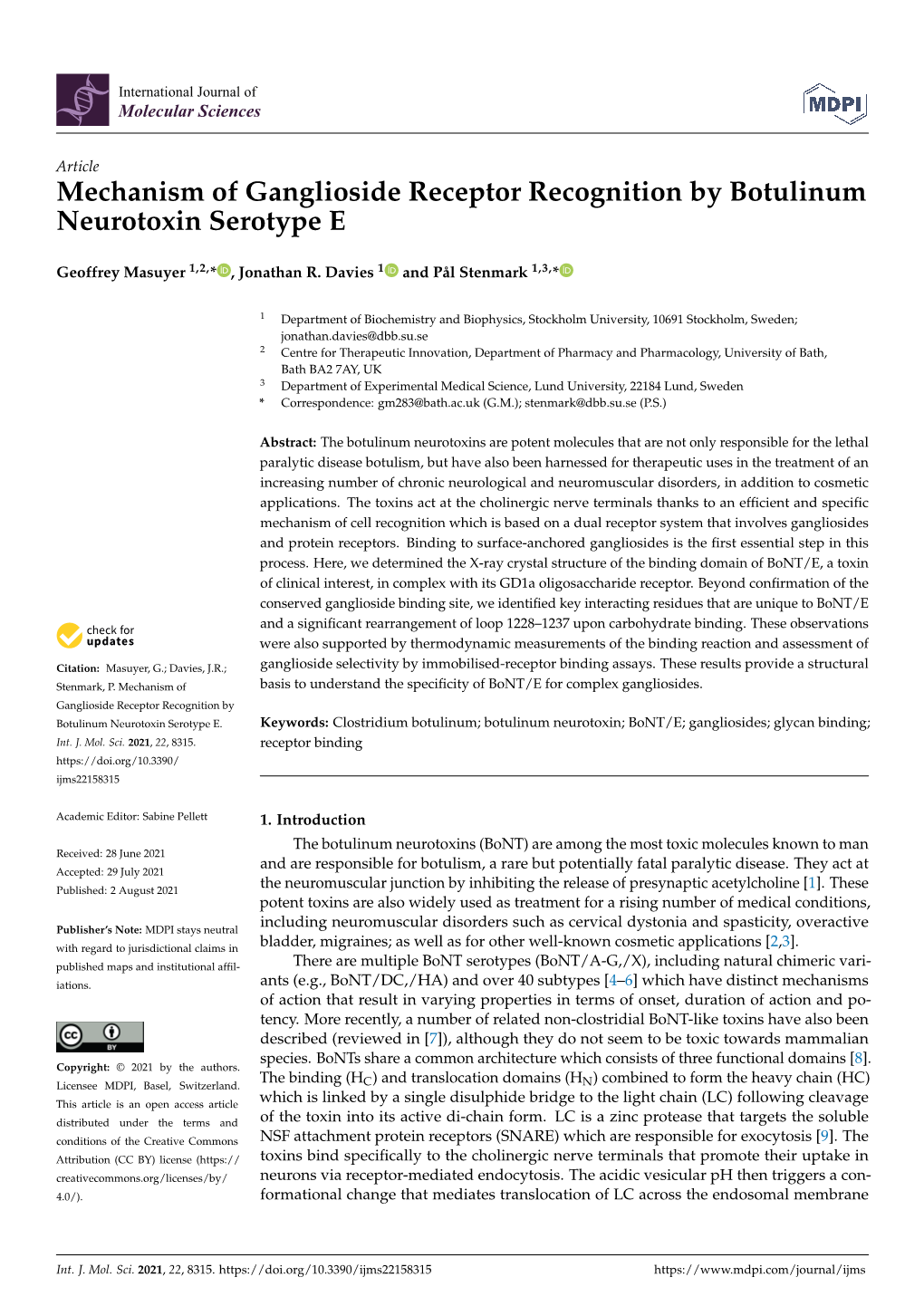 Mechanism of Ganglioside Receptor Recognition by Botulinum Neurotoxin Serotype E