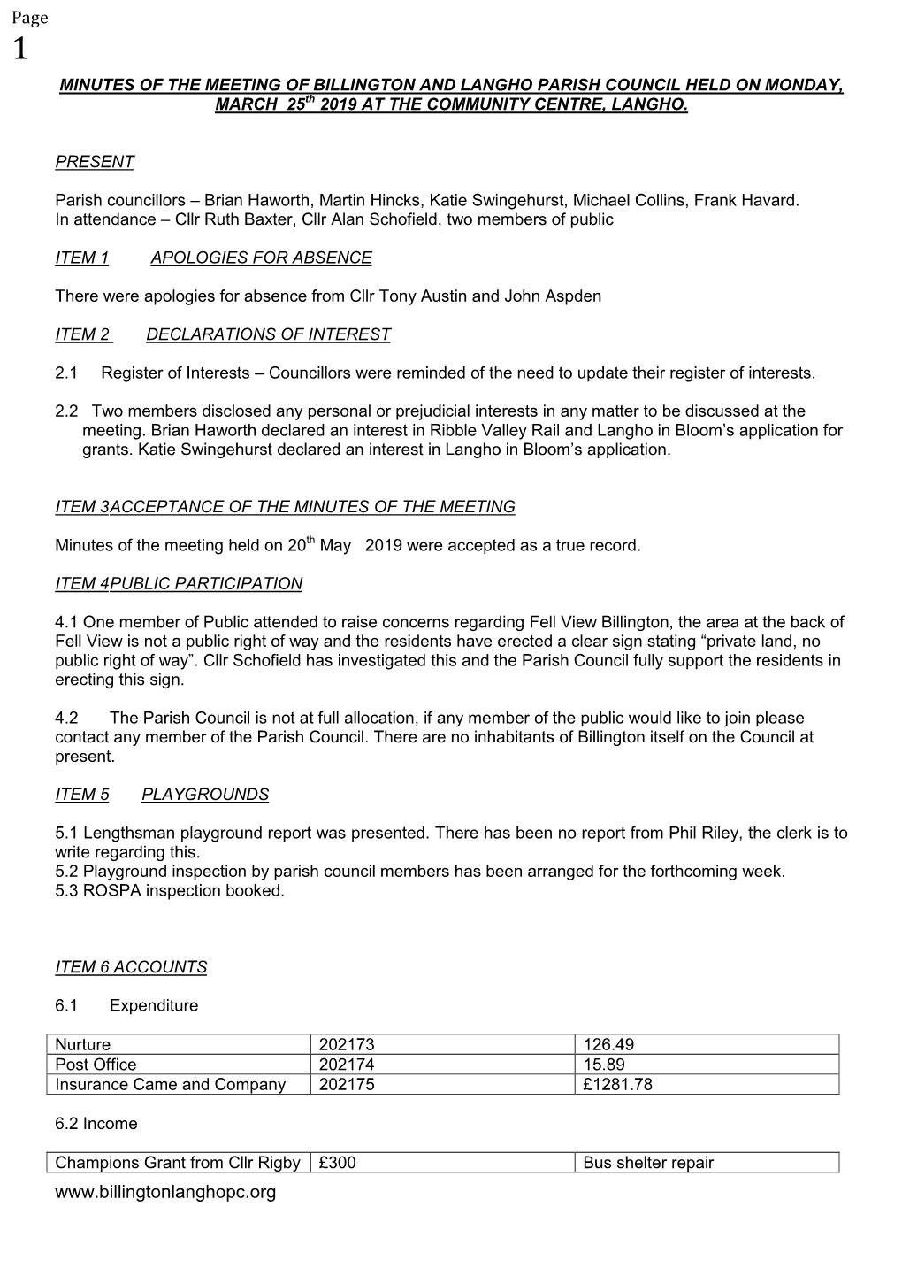 Parish Council Minutes 24Th June 2019