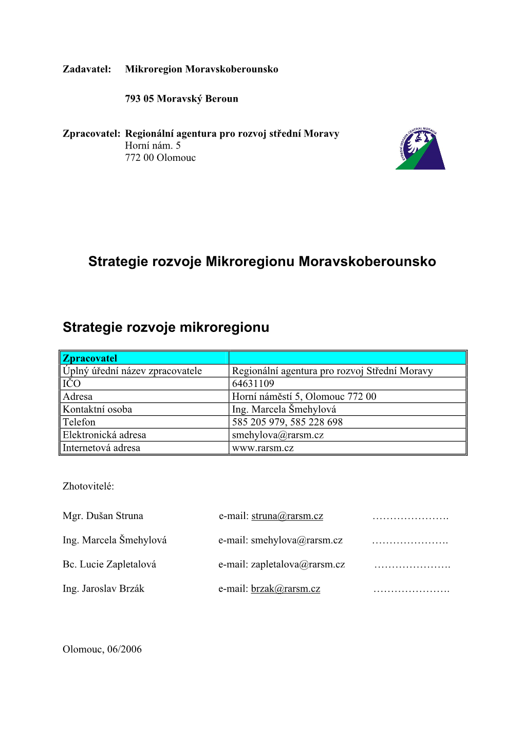 Strategie Rozvoje Mikroregionu Moravskoberounsko