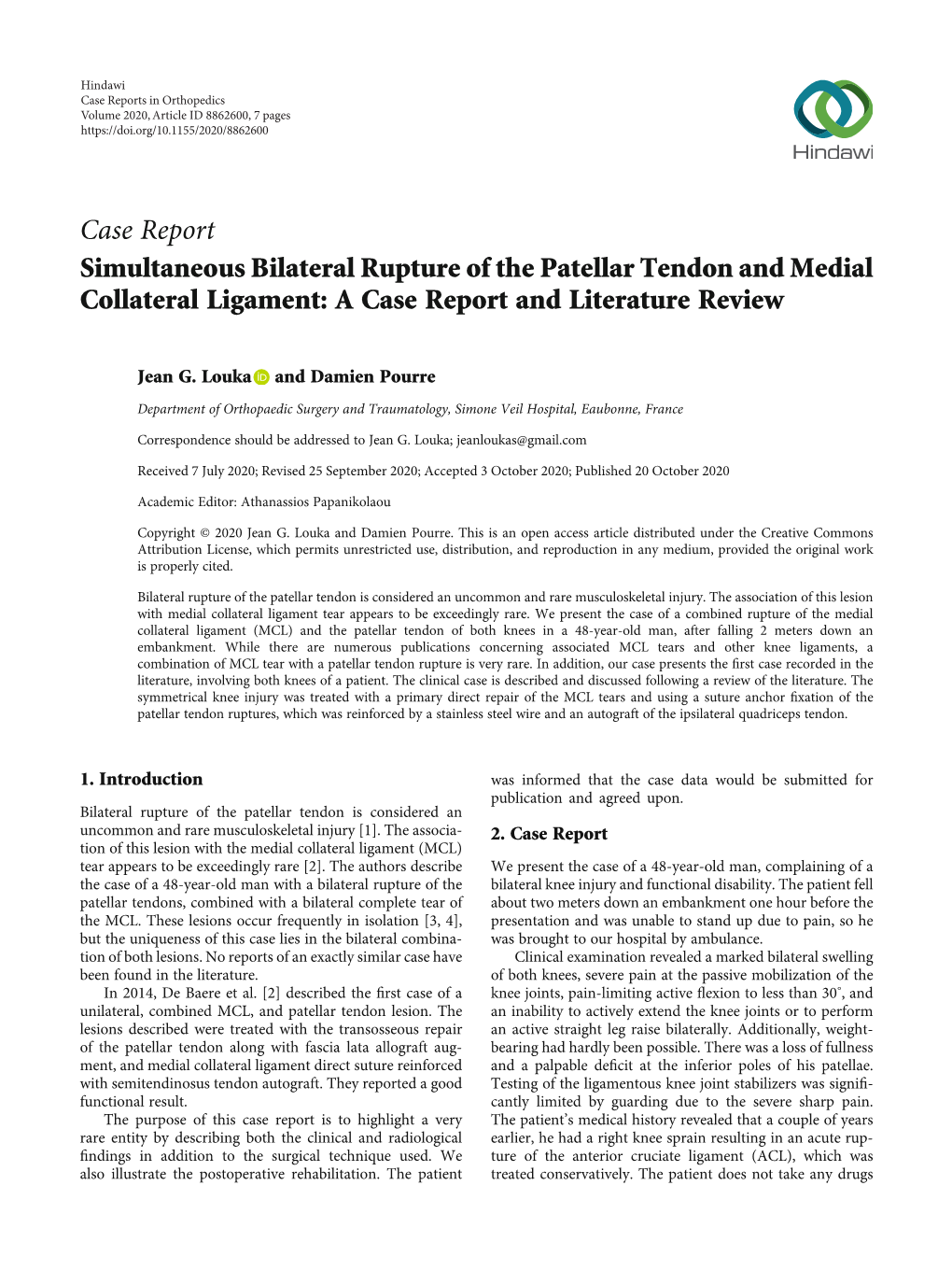 Simultaneous Bilateral Rupture of the Patellar Tendon and Medial Collateral Ligament: a Case Report and Literature Review