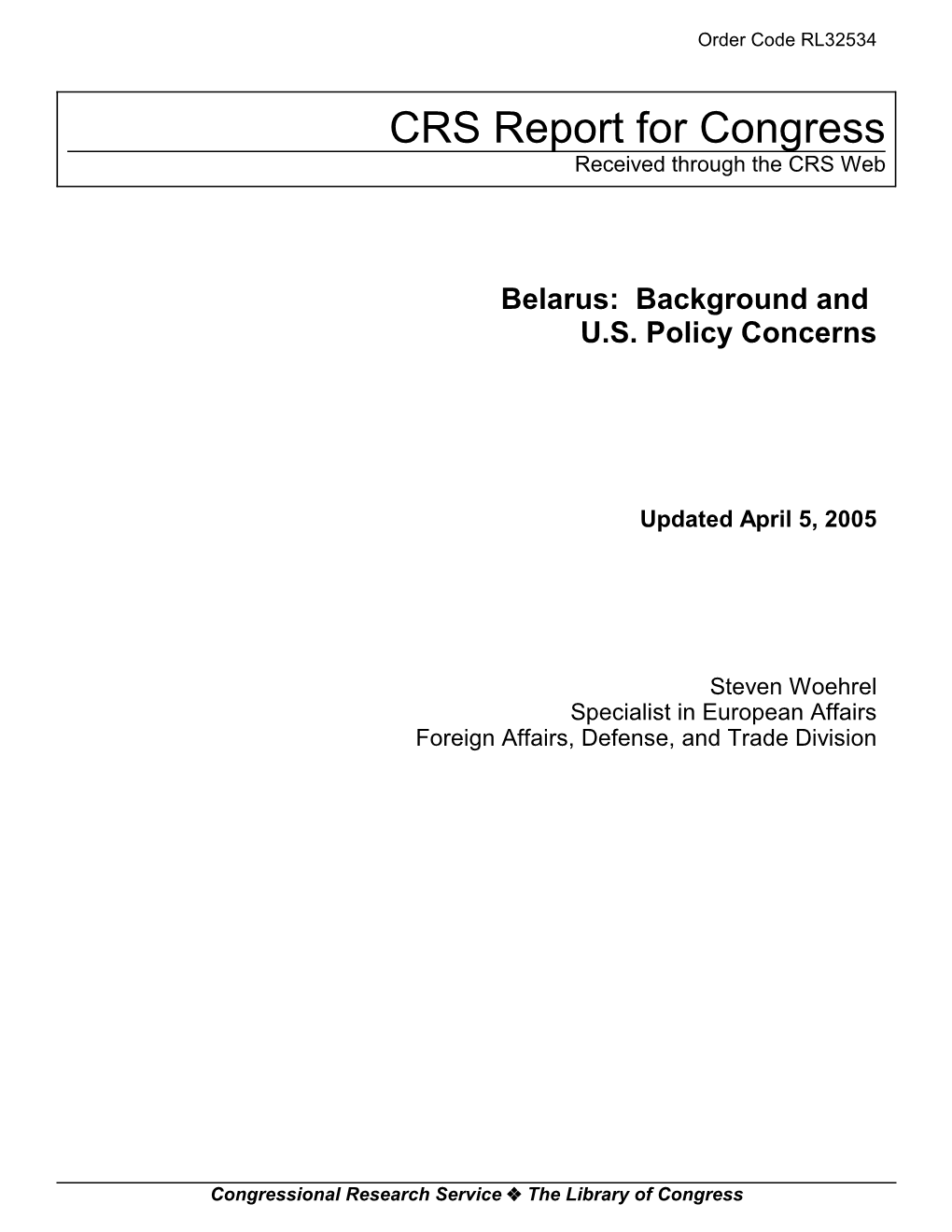 Belarus: Background and U.S