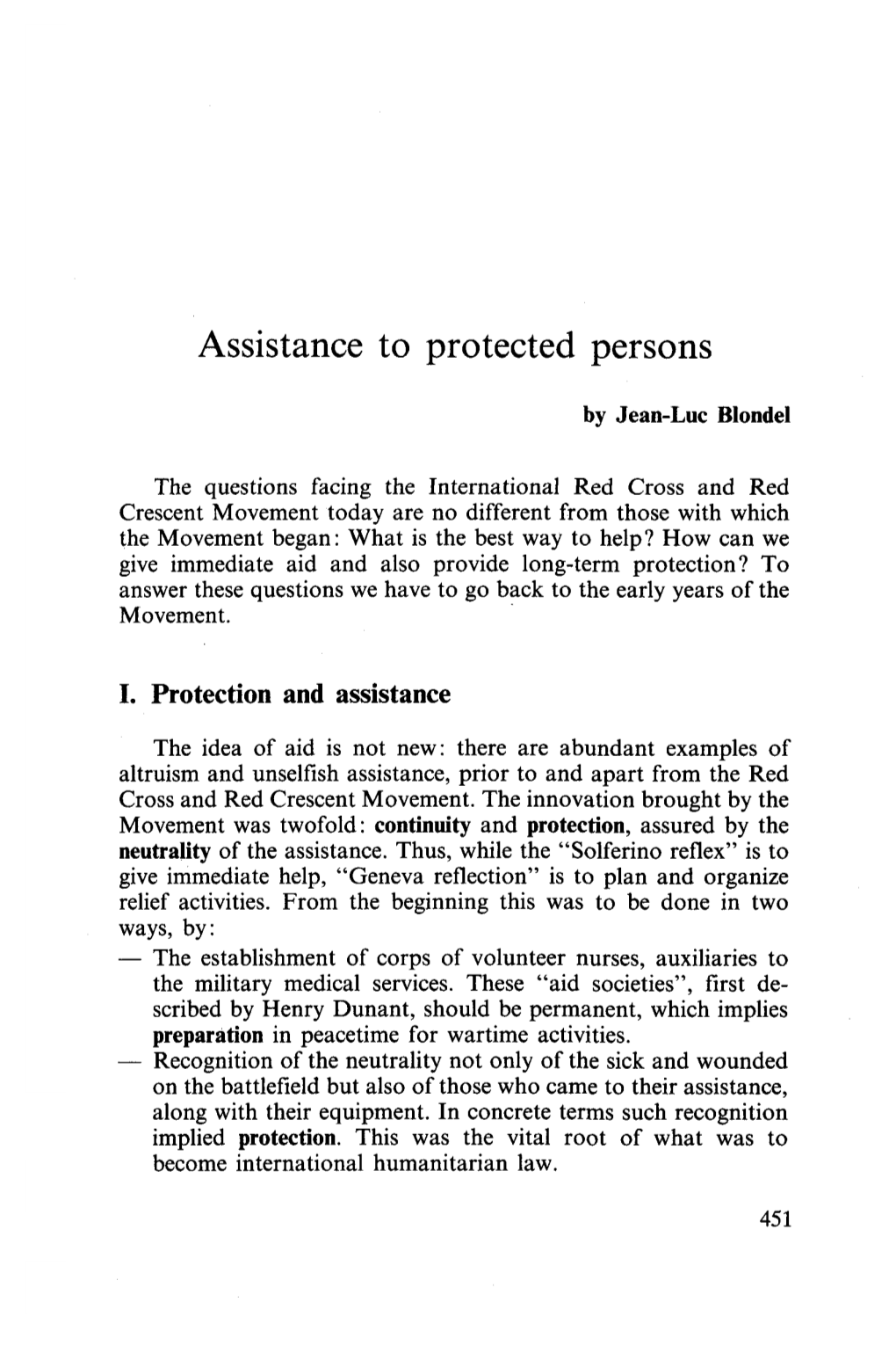 Assistance to Protected Persons