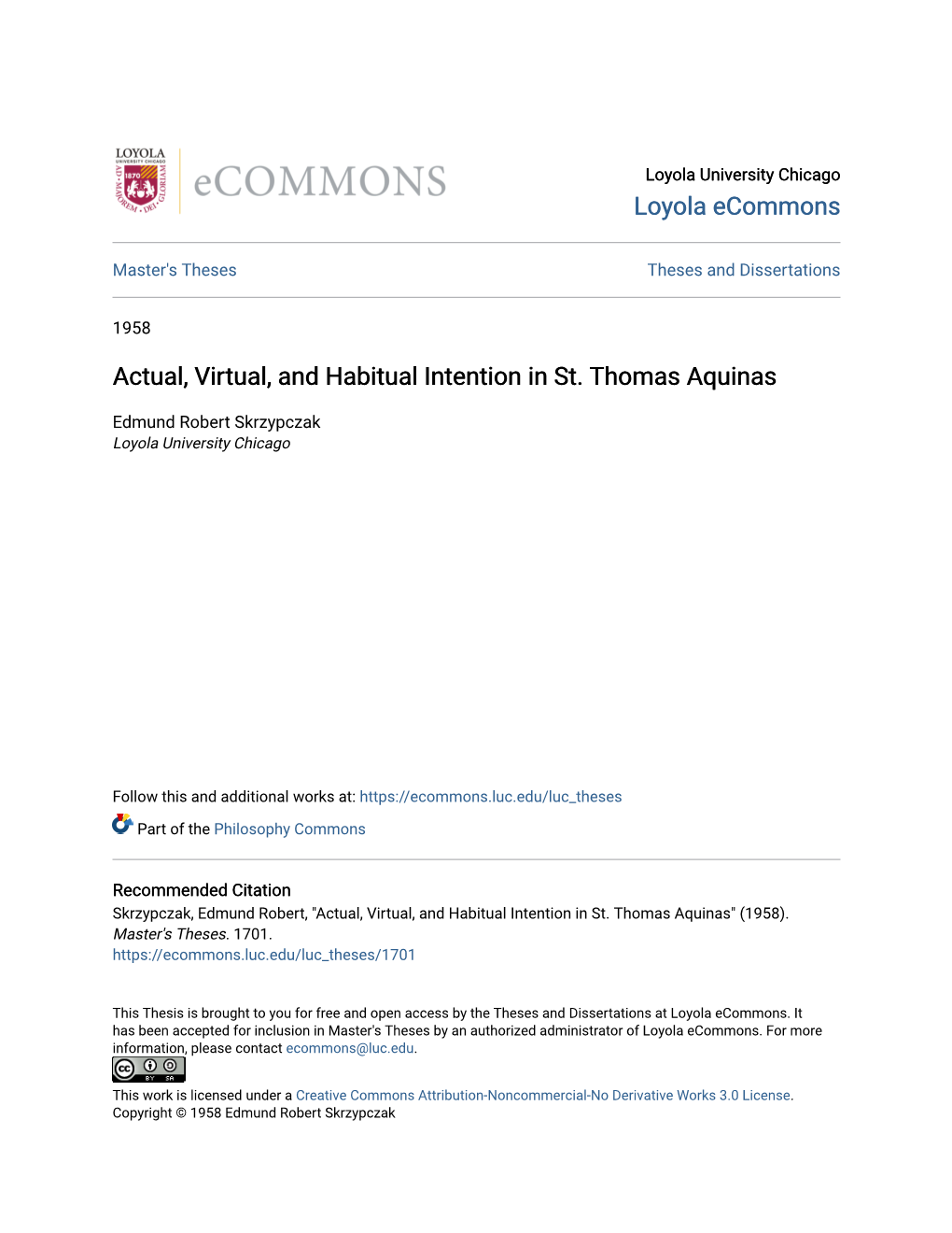 Actual, Virtual, and Habitual Intention in St. Thomas Aquinas