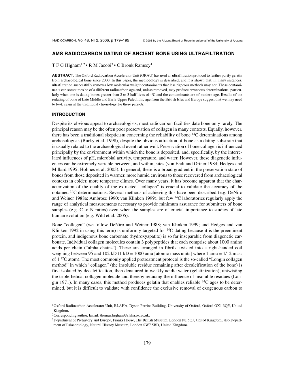 179 Ams Radiocarbon Dating of Ancient Bone Using