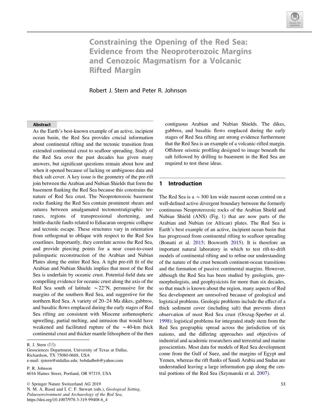 Constraining the Opening of the Red Sea: Evidence from the Neoproterozoic Margins and Cenozoic Magmatism for a Volcanic Rifted Margin