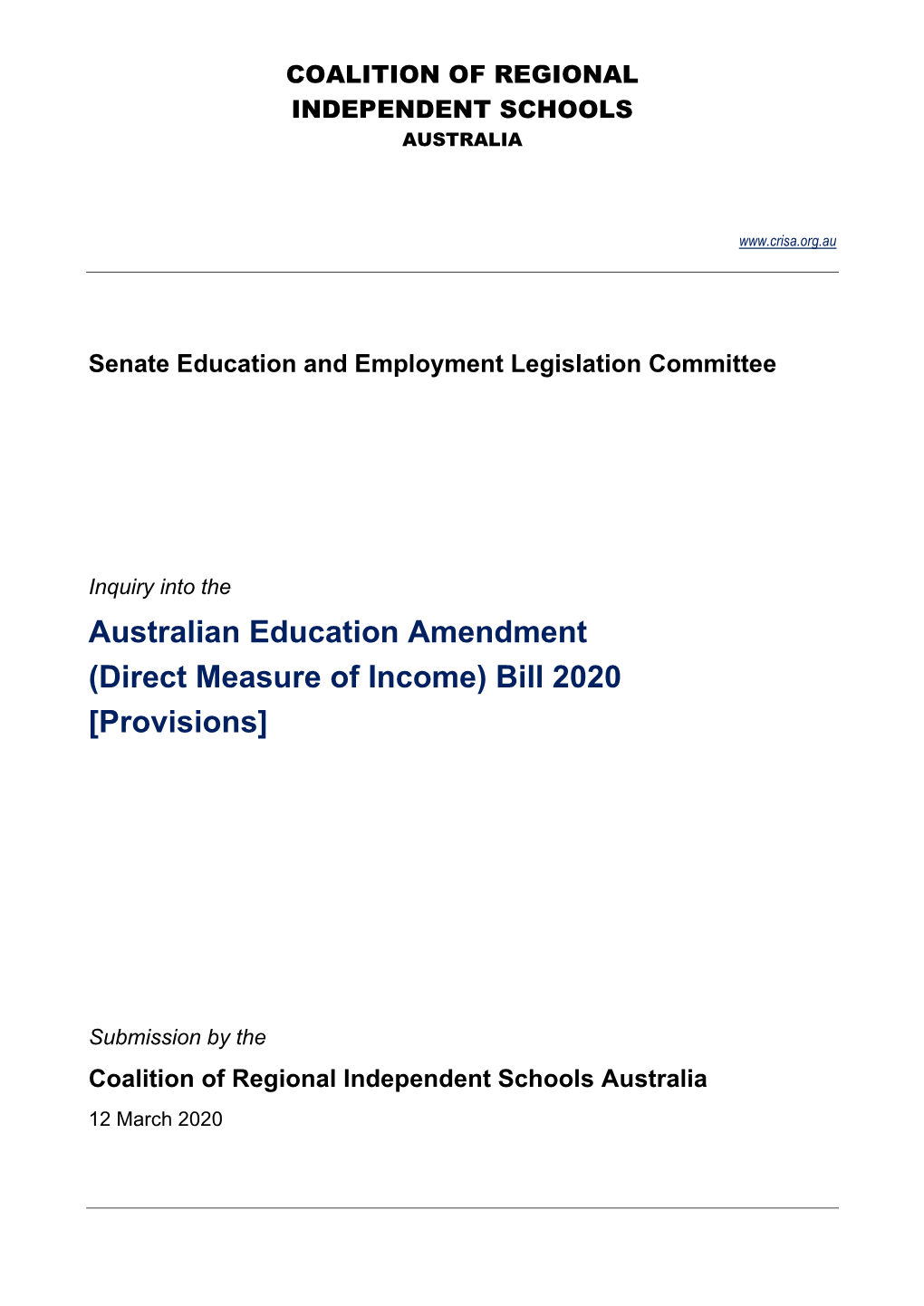 Australian Education Amendment (Direct Measure of Income) Bill 2020 [Provisions]